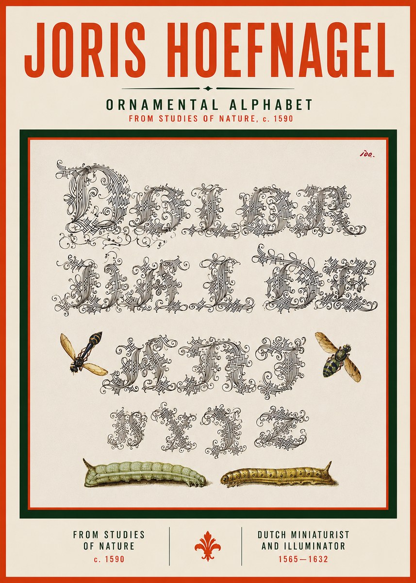 Joris Hoefnagel Ornamental Alphabet from Studies of Nature No3 - Poszter