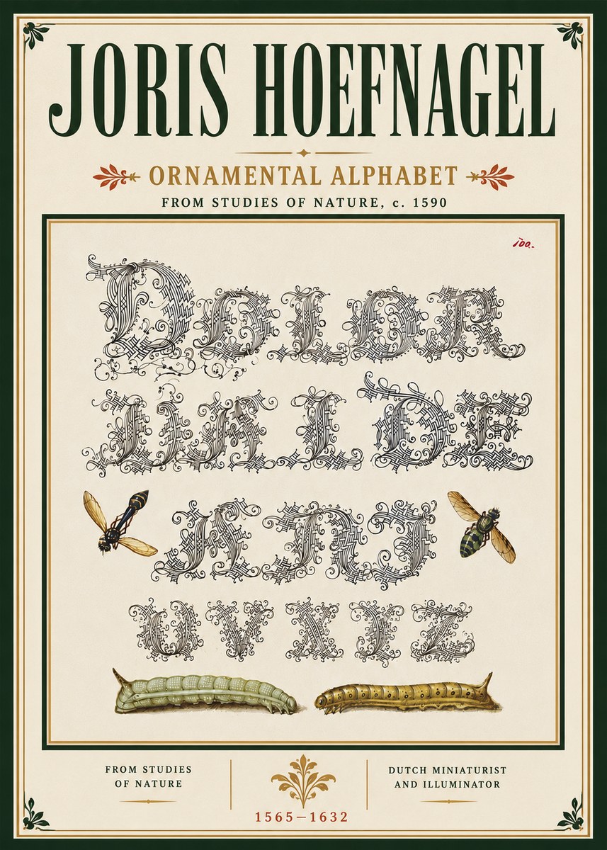 Joris Hoefnagel Ornamental Alphabet from Studies of Nature No6 - Poszter