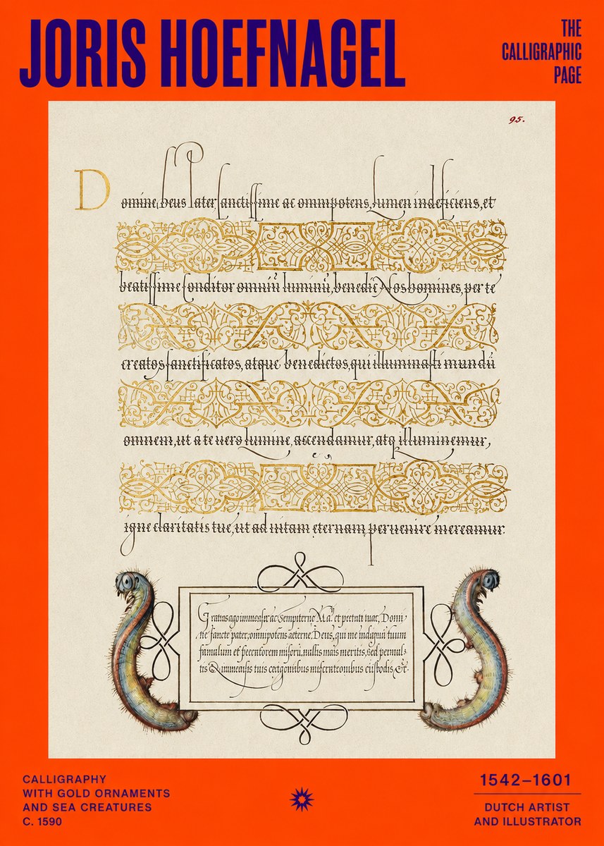 Joris Hoefnagel Calligraphic Page with Gold Ornaments and Sea Creatures No2 - Poszter