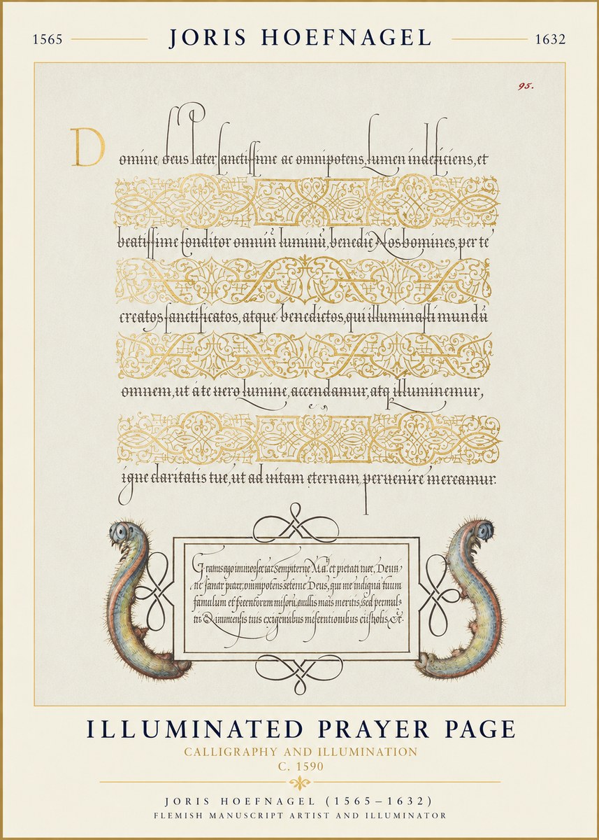 Joris Hoefnagel Calligraphic Page with Gold Ornaments and Sea Creatures No6 - Poszter