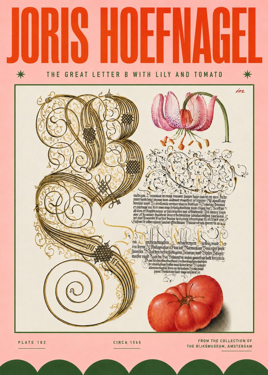 Joris Hoefnagel The Great Letter B with Lily and Tomato No4 - Poszter