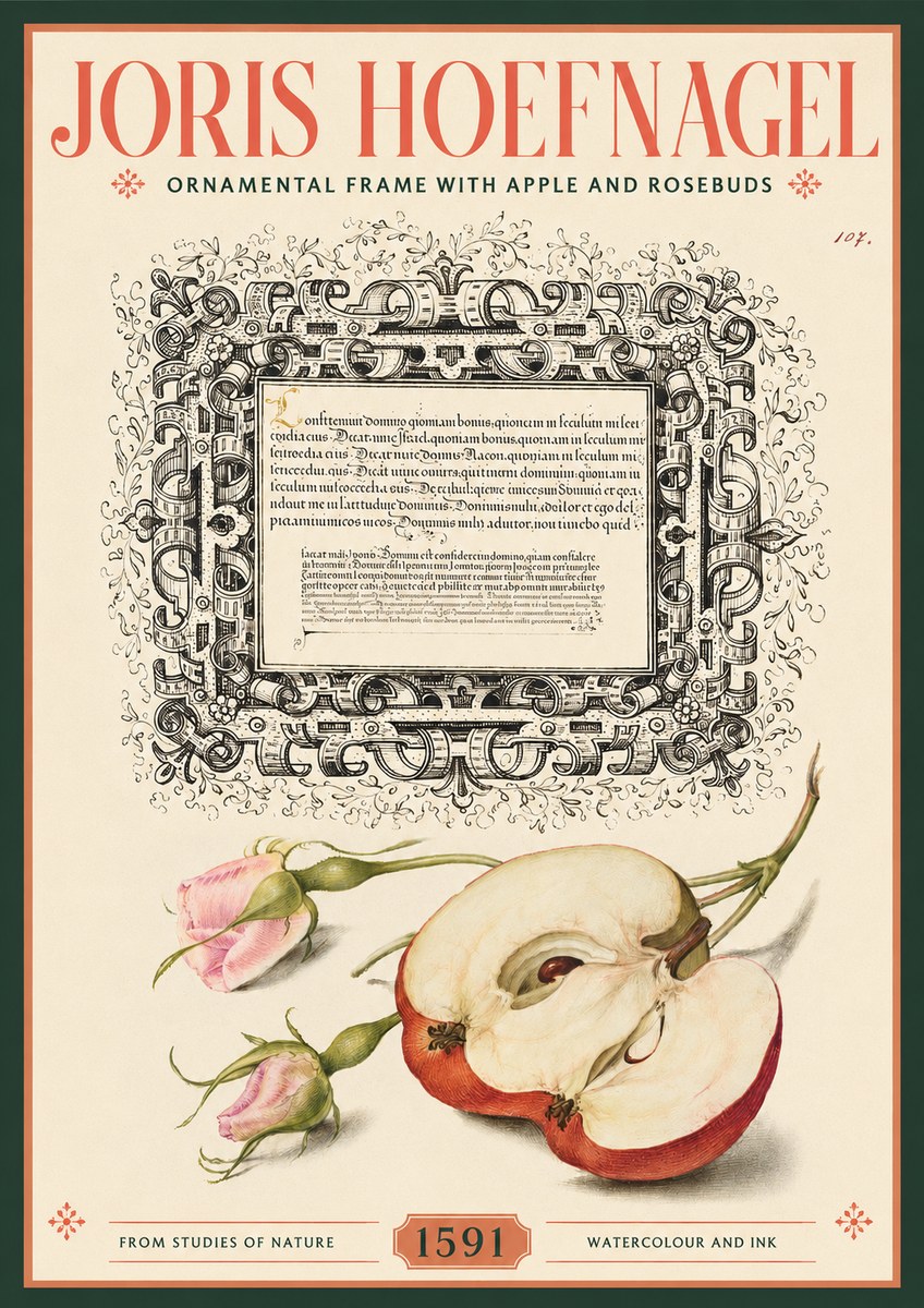 Joris Hoefnagel Illuminated Calligraphy and Botanical Study No3 - Poszter