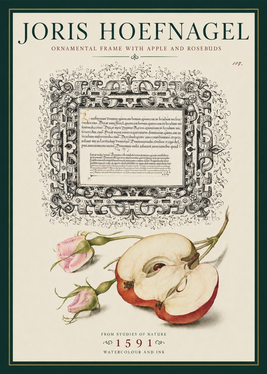 Joris Hoefnagel Illuminated Calligraphy and Botanical Study No5 - Poszter