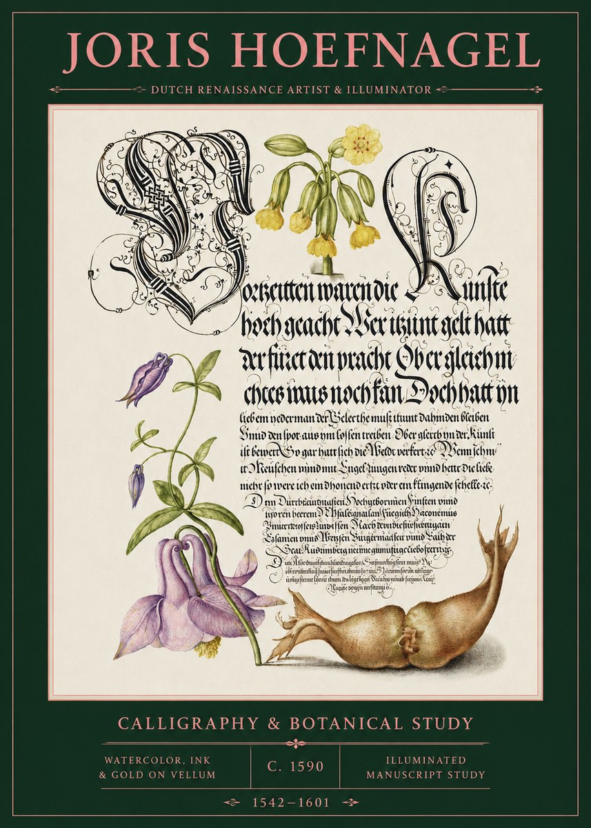 Joris Hoefnagel Calligraphy & Botanical Study No2 - Poszter