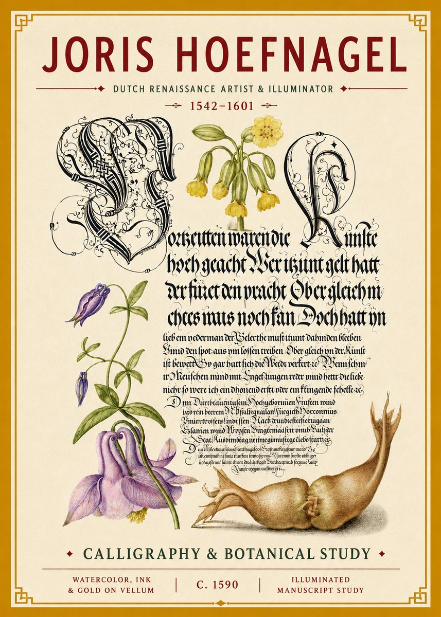 Joris Hoefnagel Calligraphy & Botanical Study No4 - Poszter