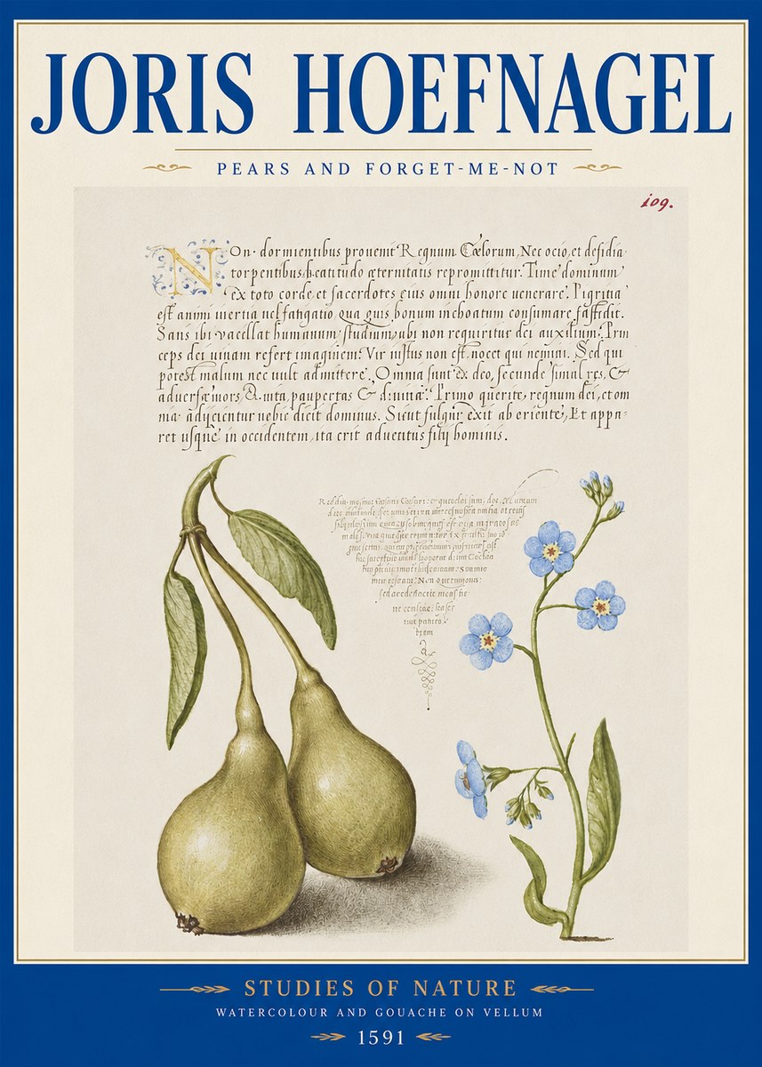 Joris Hoefnagel Pears and Forget-me-not No2 - Poszter