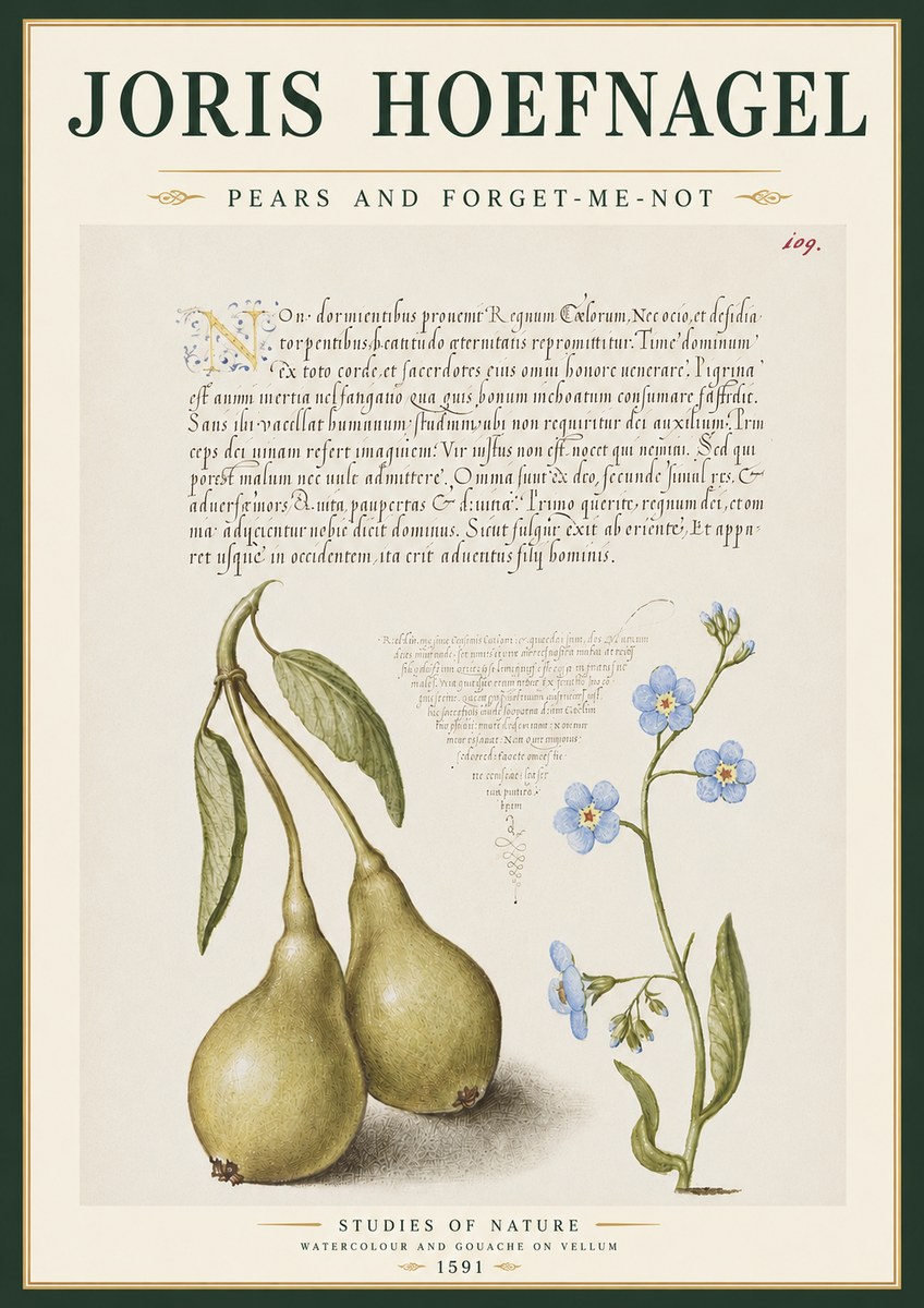 Joris Hoefnagel Pears and Forget-me-not No4 - Poszter