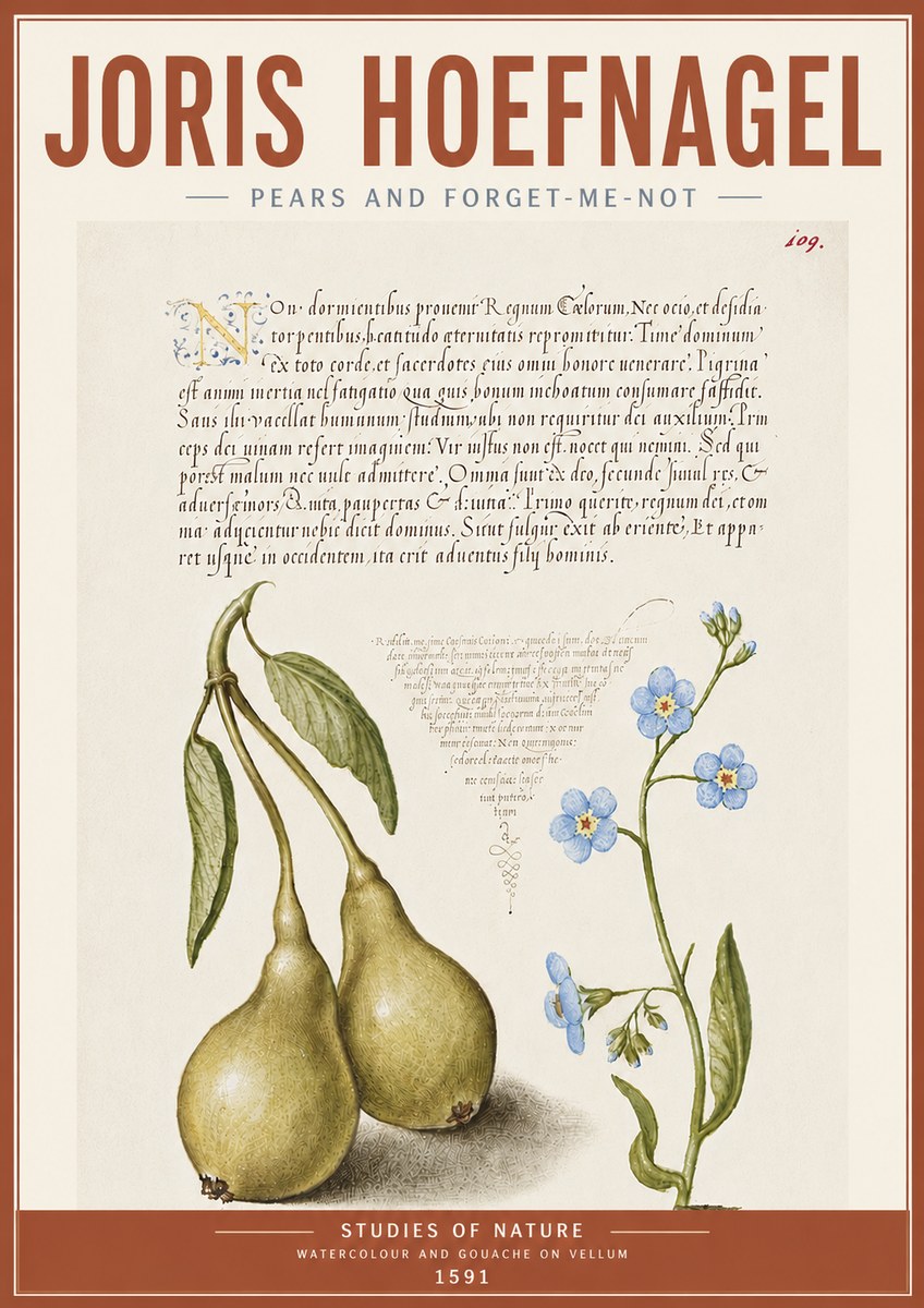 Joris Hoefnagel Pears and Forget-me-not No5 - Poszter
