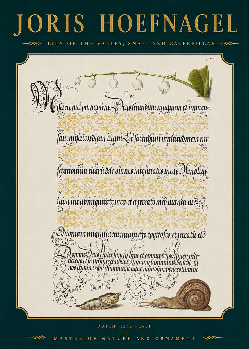 Joris Hoefnagel Lily of the Valley, Snail and Caterpillar No2 - Poszter