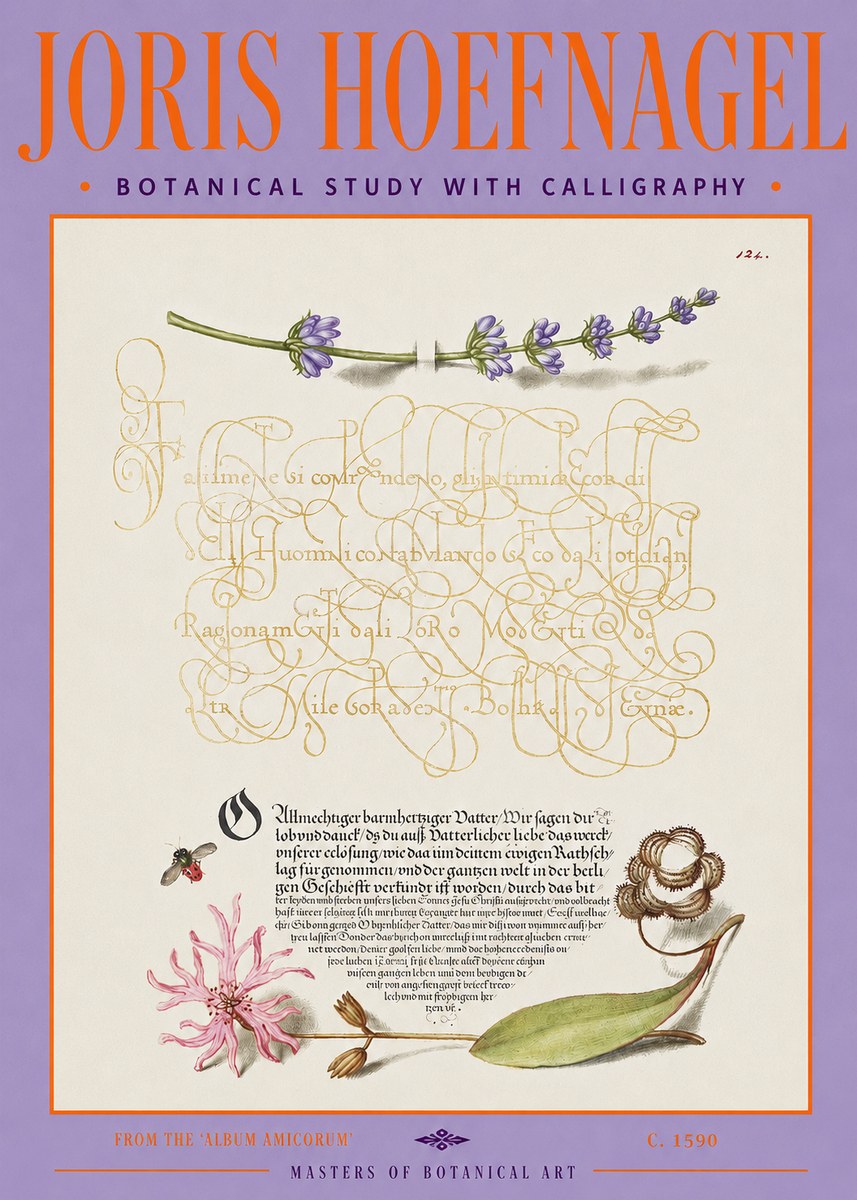 Joris Hoefnagel Botanical Study with Calligraphy IV No3 - Poszter