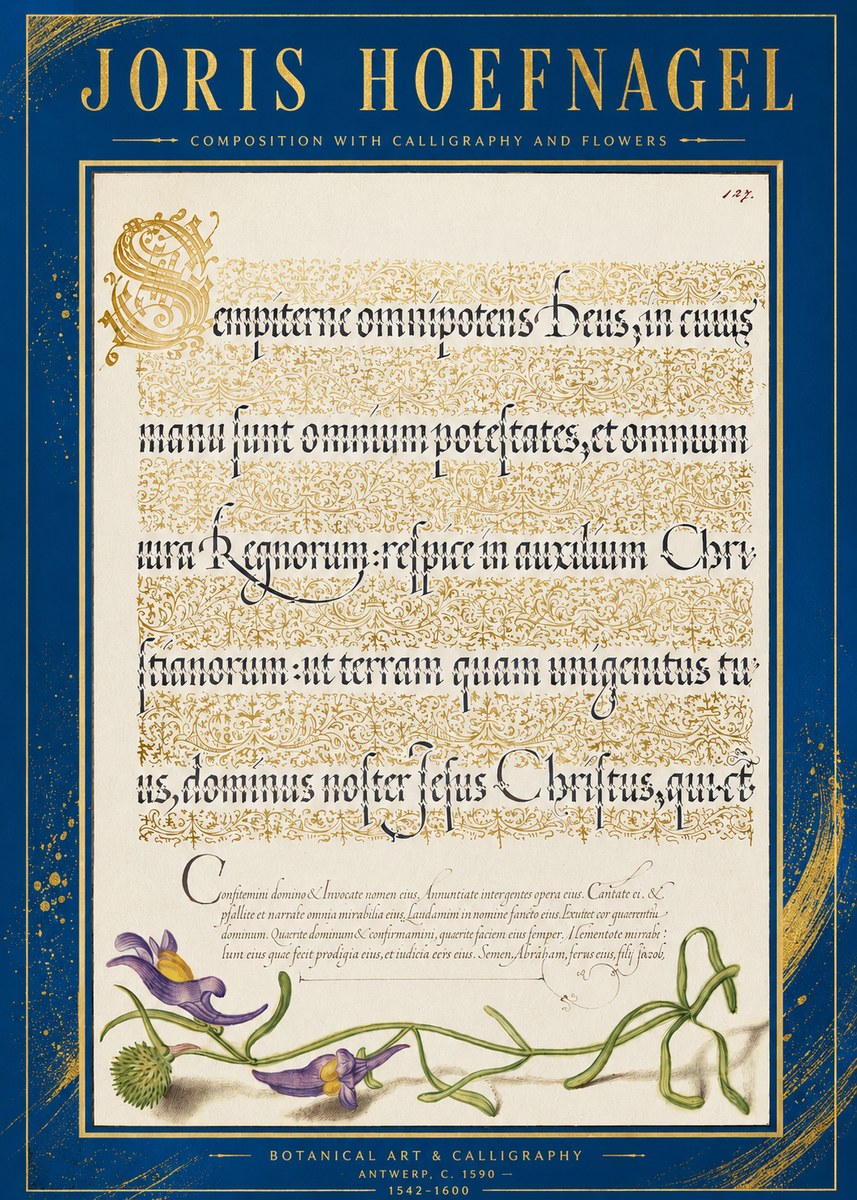 Joris Hoefnagel Composition with Calligraphy and Flowers No2 - Poszter