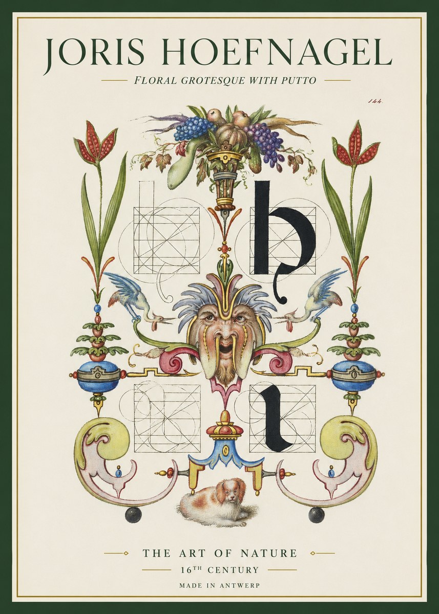 Joris Hoefnagel Floral Grotesque with Putto No1 - Poszter