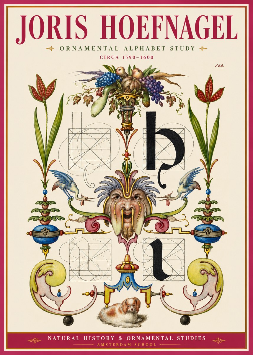 Joris Hoefnagel Floral Grotesque with Putto No4 - Poszter