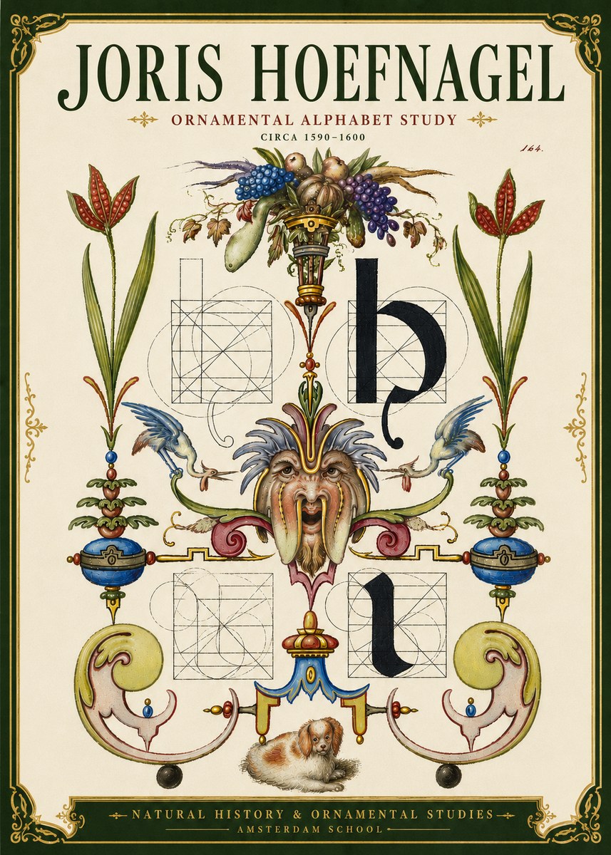 Joris Hoefnagel Floral Grotesque with Putto No6 - Poszter
