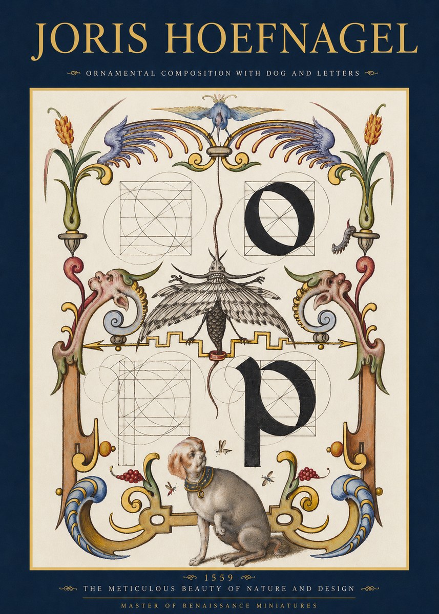 Joris Hoefnagel Ornamental Composition with Dog and Letters No3 - Poszter