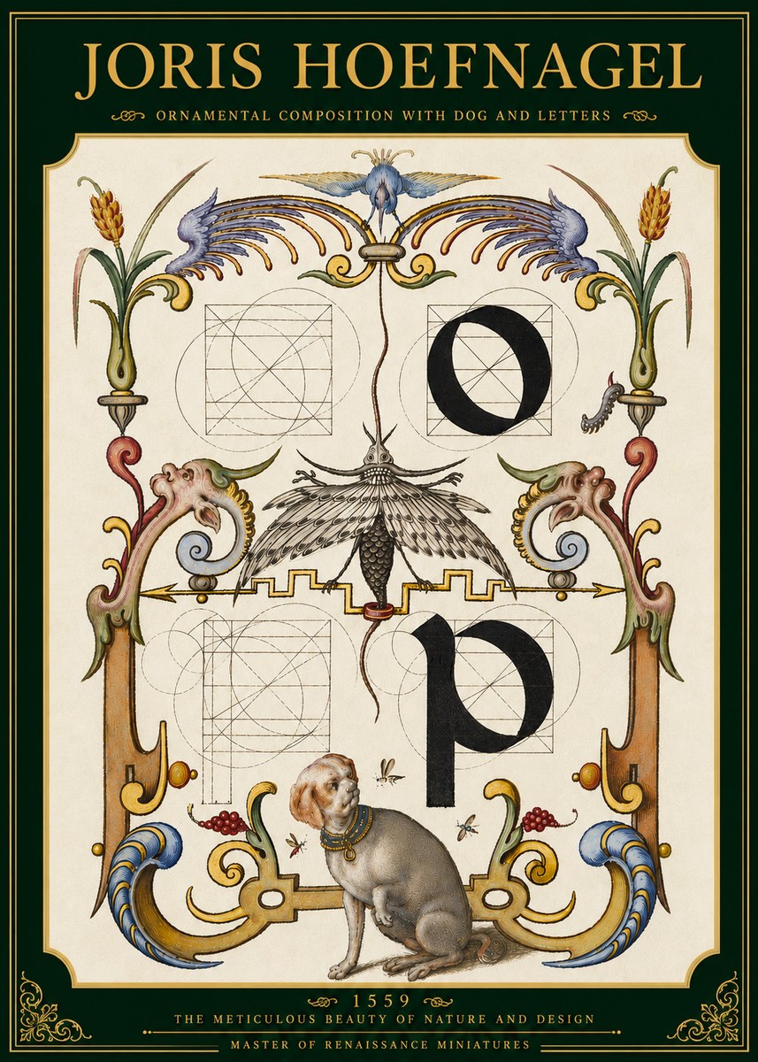 Joris Hoefnagel Ornamental Composition with Dog and Letters No5 - Poszter