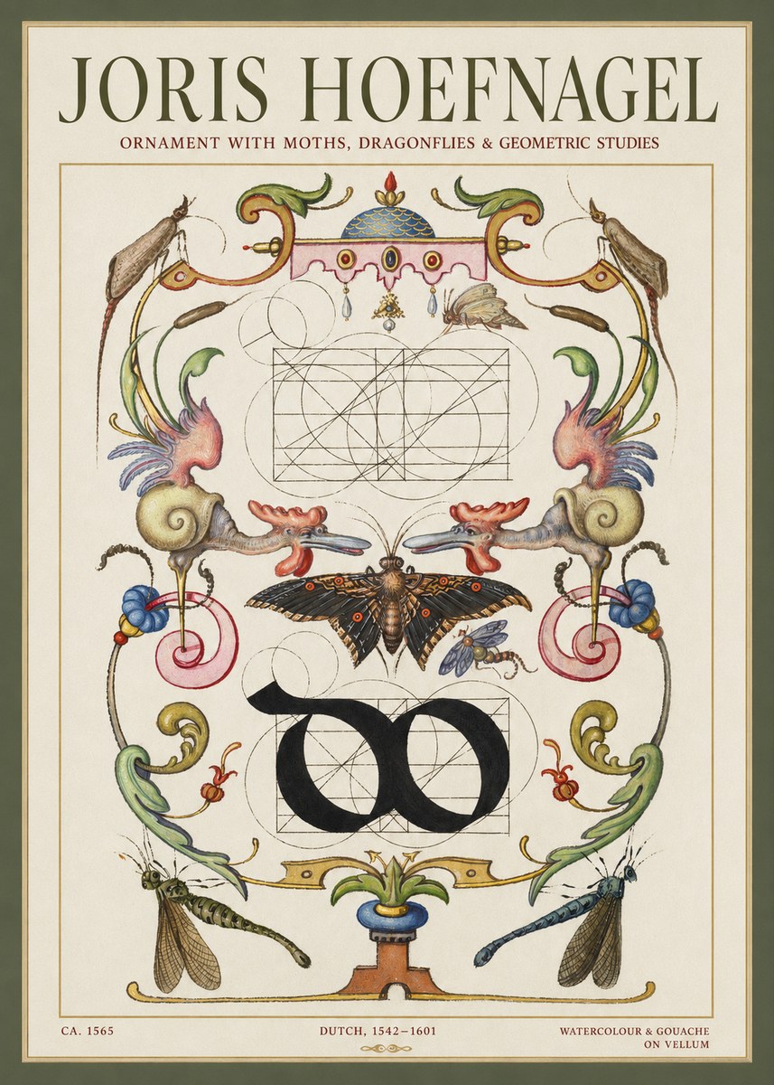 Joris Hoefnagel Ornament with Moths, Dragonflies & Geometric Studies No1 - Poszter