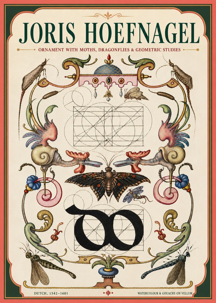 Joris Hoefnagel Ornament with Moths, Dragonflies & Geometric Studies No4 - Poszter