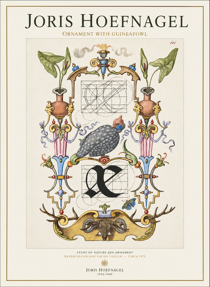 Joris Hoefnagel Ornament with Guineafowl No1 - Poszter