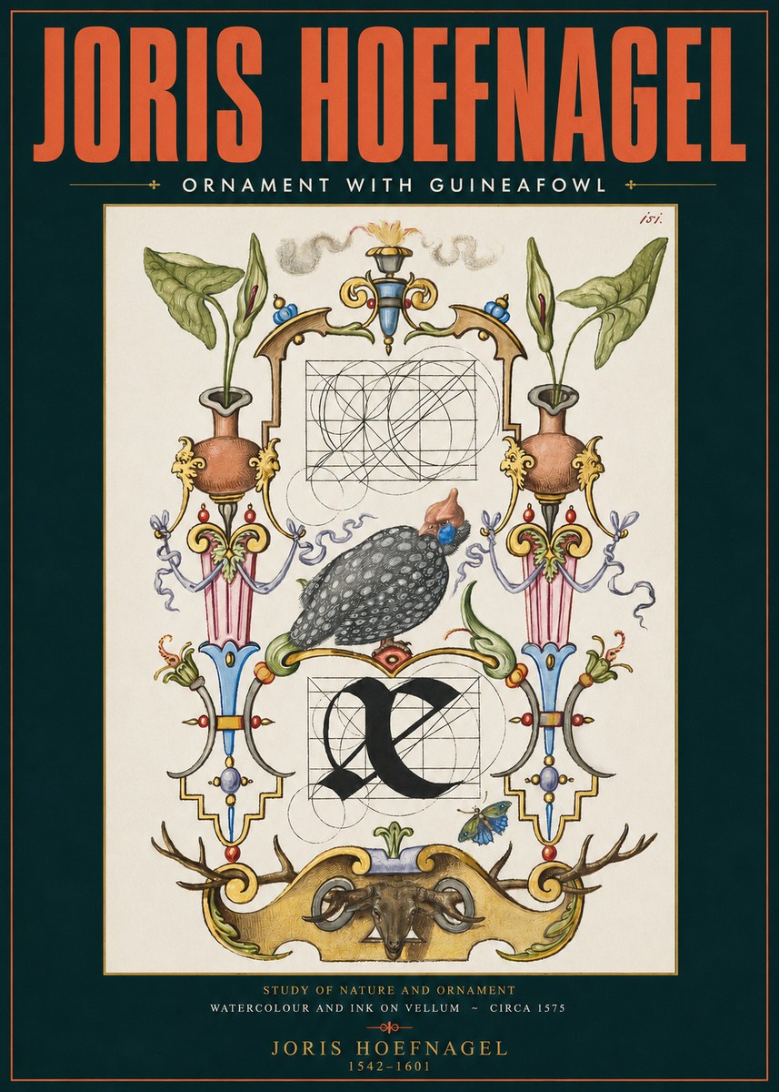Joris Hoefnagel Ornament with Guineafowl No2 - Poszter