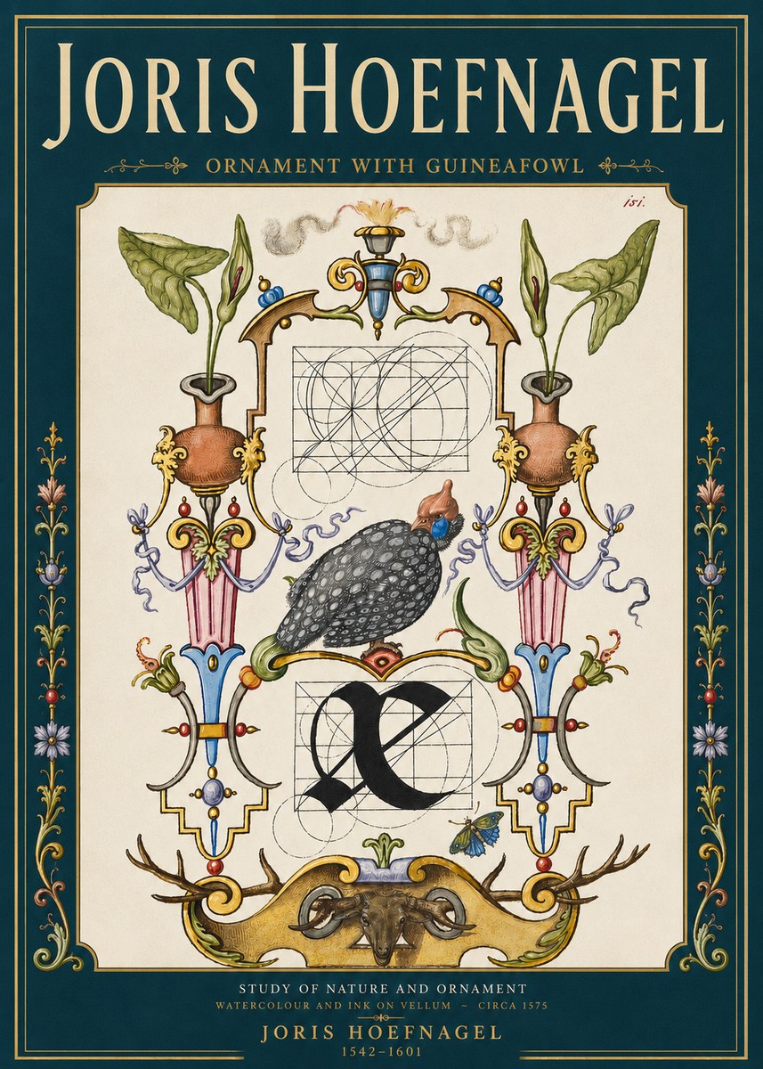 Joris Hoefnagel Ornament with Guineafowl No4 - Poszter