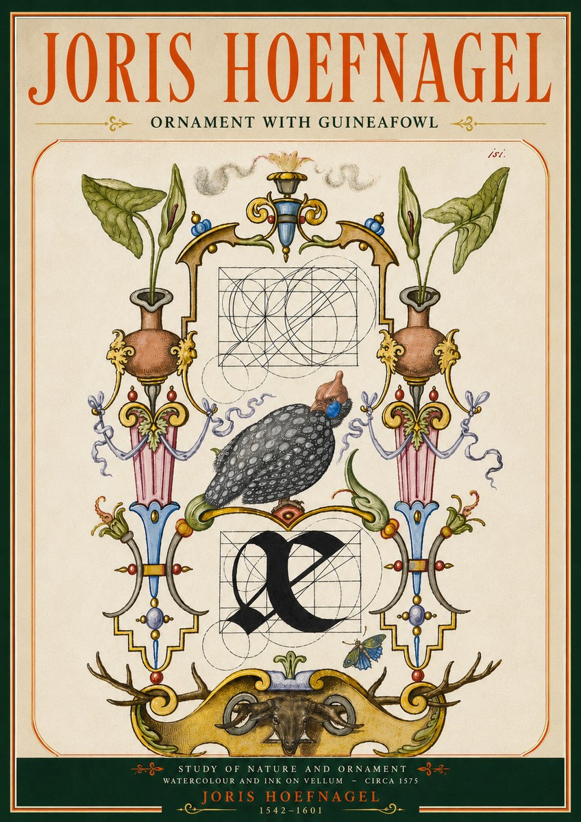 Joris Hoefnagel Ornament with Guineafowl No5 - Poszter