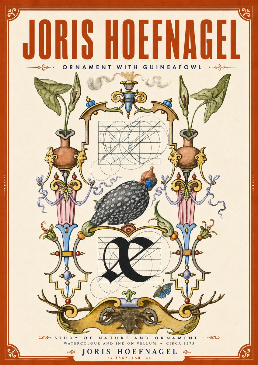 Joris Hoefnagel Ornament with Guineafowl No6 - Poszter