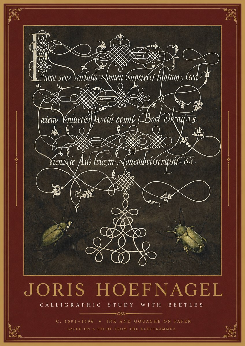 Joris Hoefnagel Calligraphic Study with Beetles No2 - Poszter