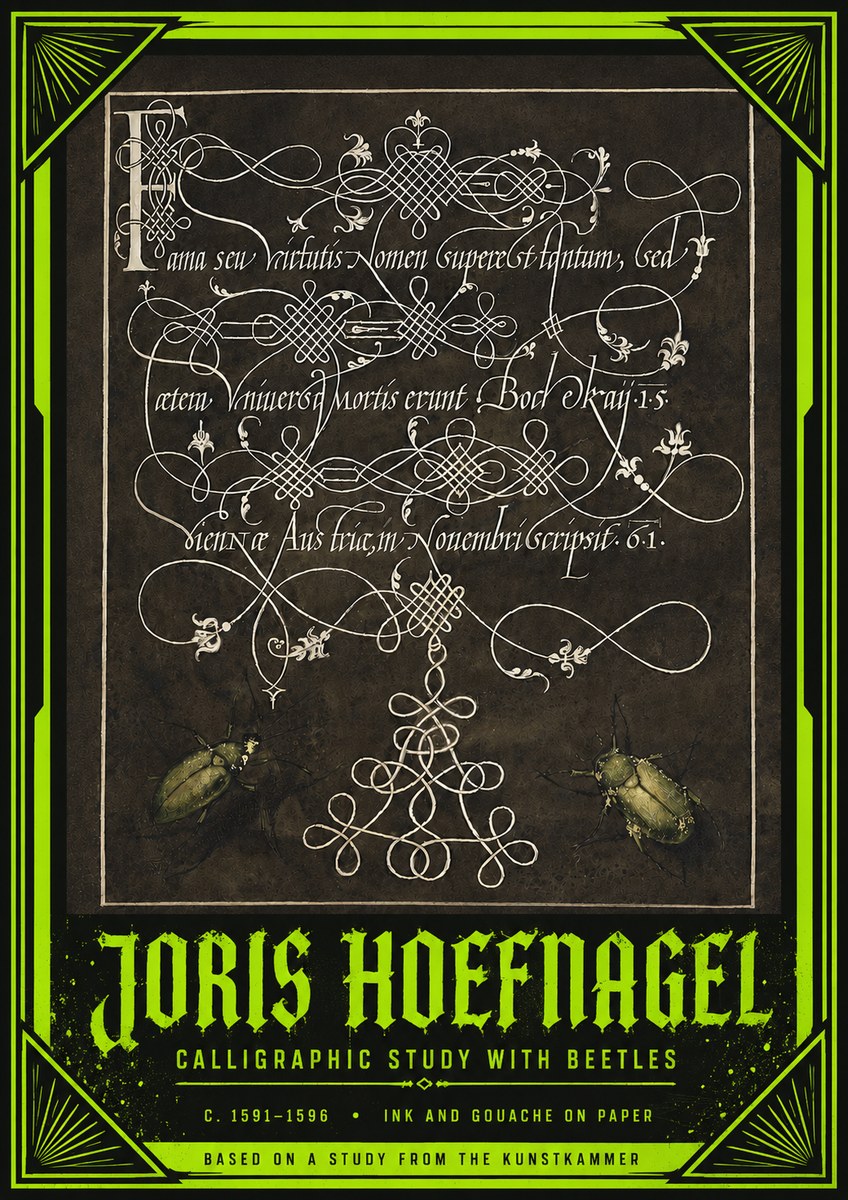 Joris Hoefnagel Calligraphic Study with Beetles No4 - Poszter