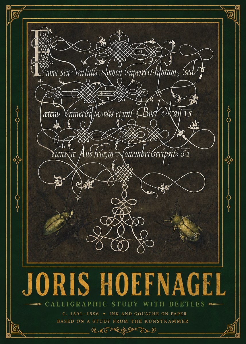 Joris Hoefnagel Calligraphic Study with Beetles No6 - Poszter