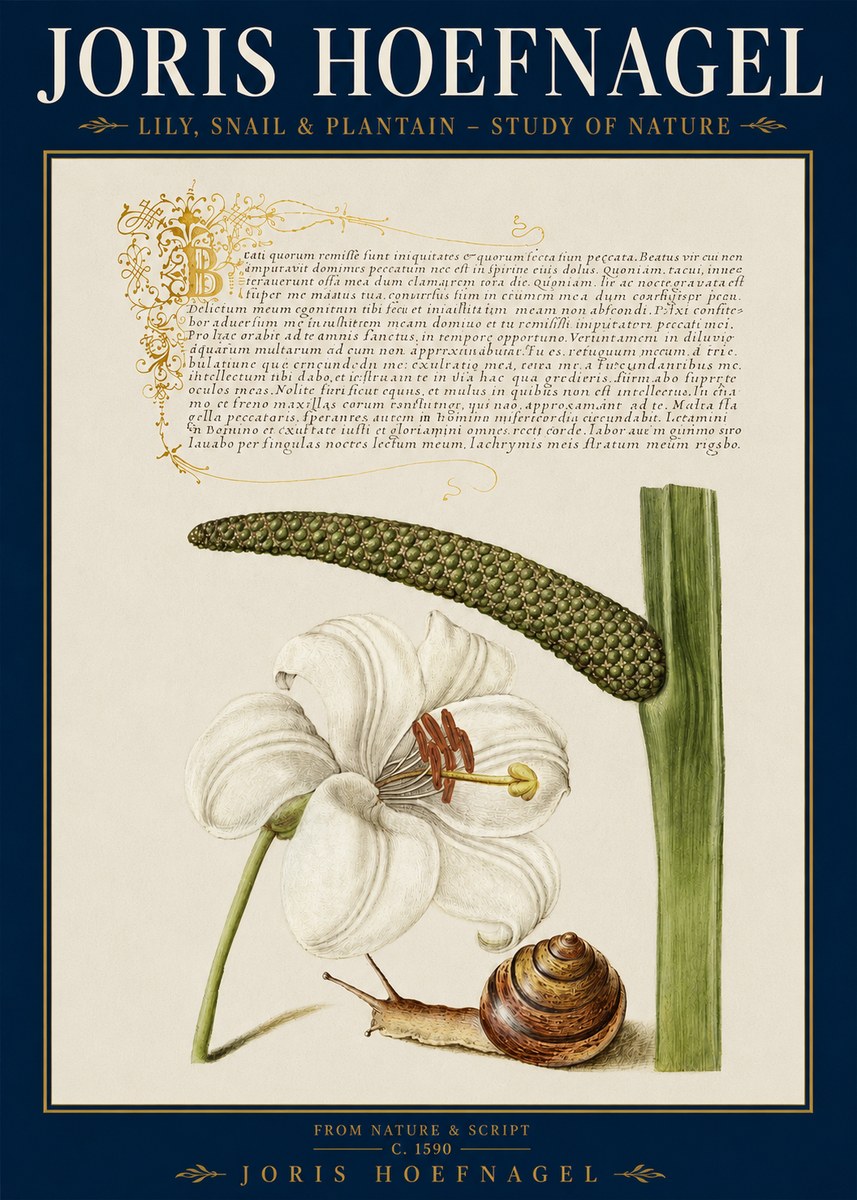 Joris Hoefnagel Lily, Snail & Plantain - Study of Nature No3 - Poszter