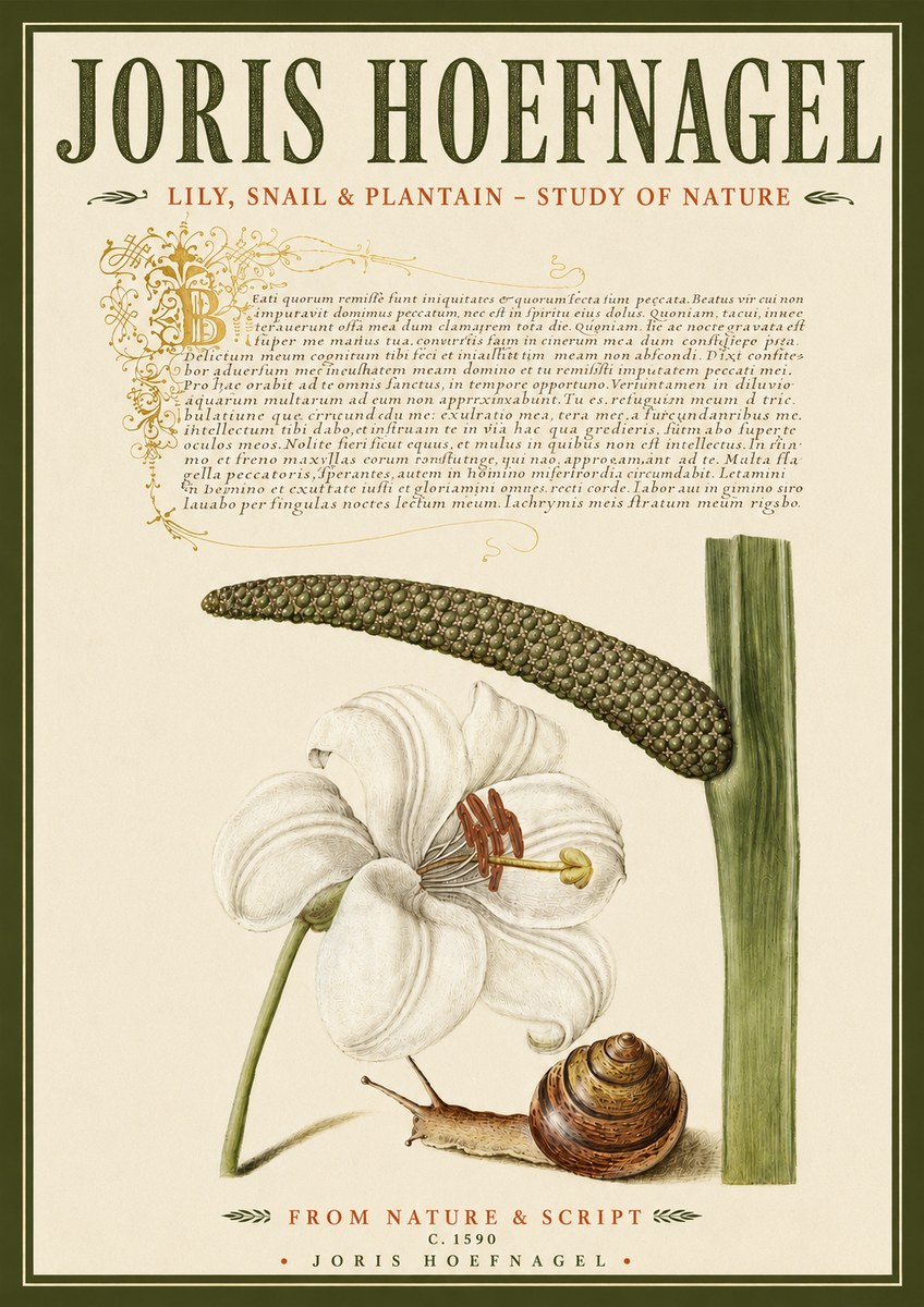 Joris Hoefnagel Lily, Snail & Plantain - Study of Nature No4 - Poszter