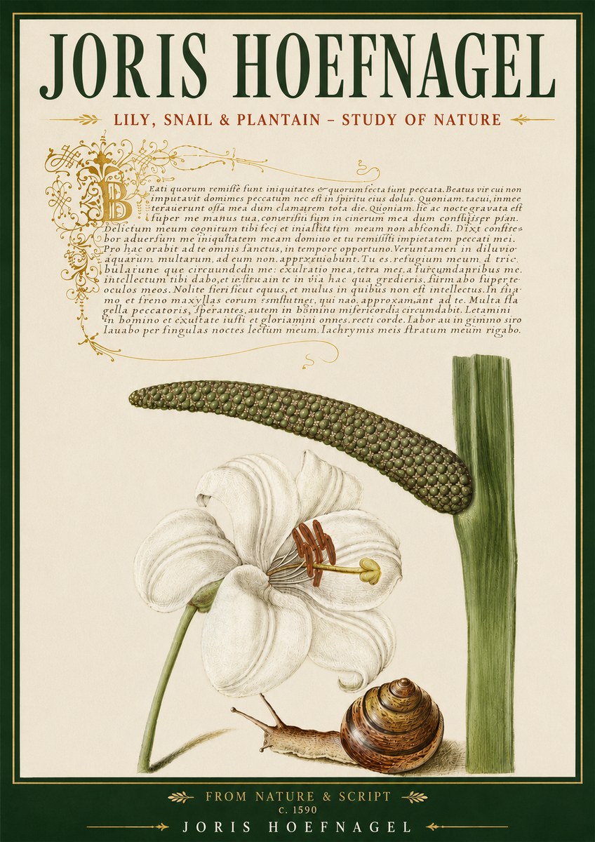 Joris Hoefnagel Lily, Snail & Plantain - Study of Nature No5 - Poszter