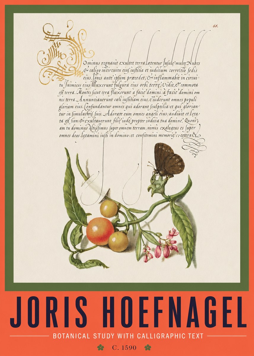 Joris Hoefnagel Botanical Study with Calligraphic Text No2 - Poszter