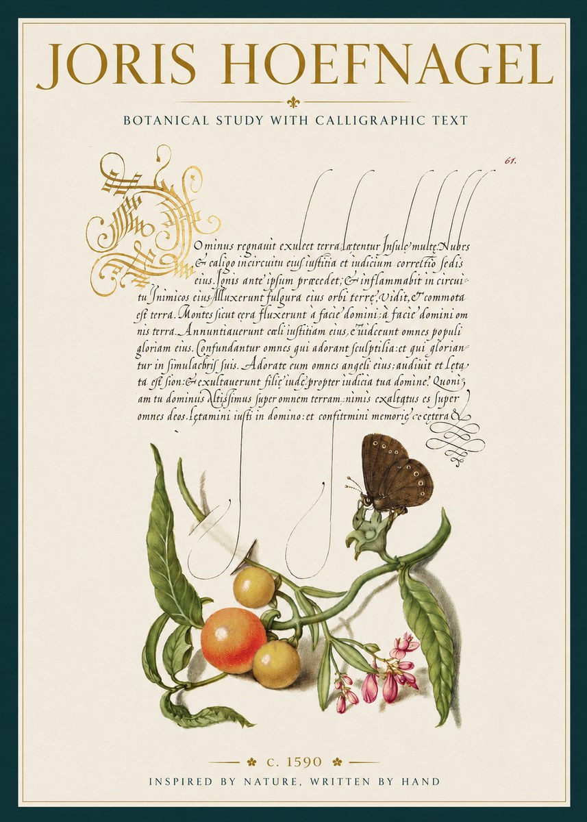 Joris Hoefnagel Botanical Study with Calligraphic Text No3 - Poszter