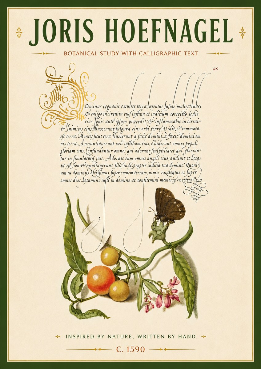 Joris Hoefnagel Botanical Study with Calligraphic Text No6 - Poszter