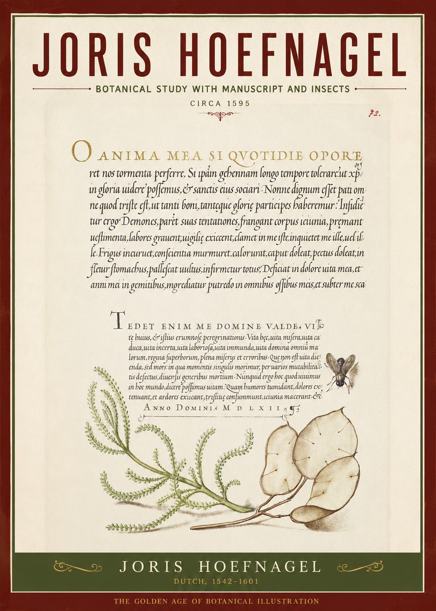 Joris Hoefnagel Botanical Study with Manuscript and Insects No2 - Poszter