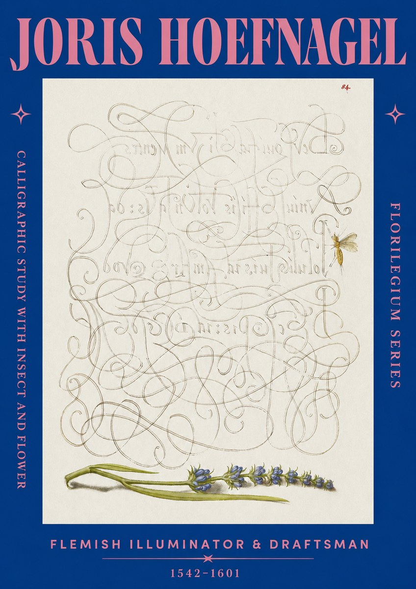 Joris Hoefnagel Calligraphic Study with Insect and Flower No2 - Poszter