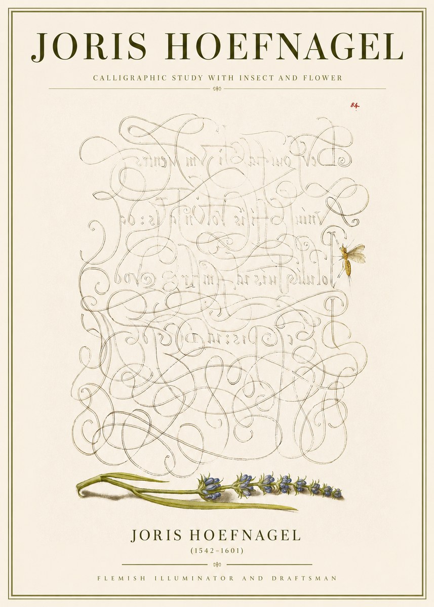 Joris Hoefnagel Calligraphic Study with Insect and Flower No3 - Poszter
