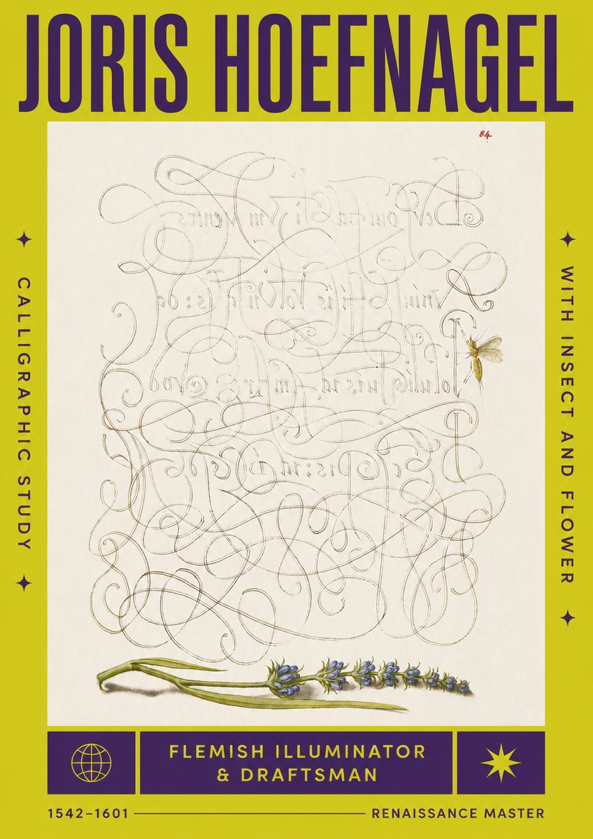 Joris Hoefnagel Calligraphic Study with Insect and Flower No4 - Poszter
