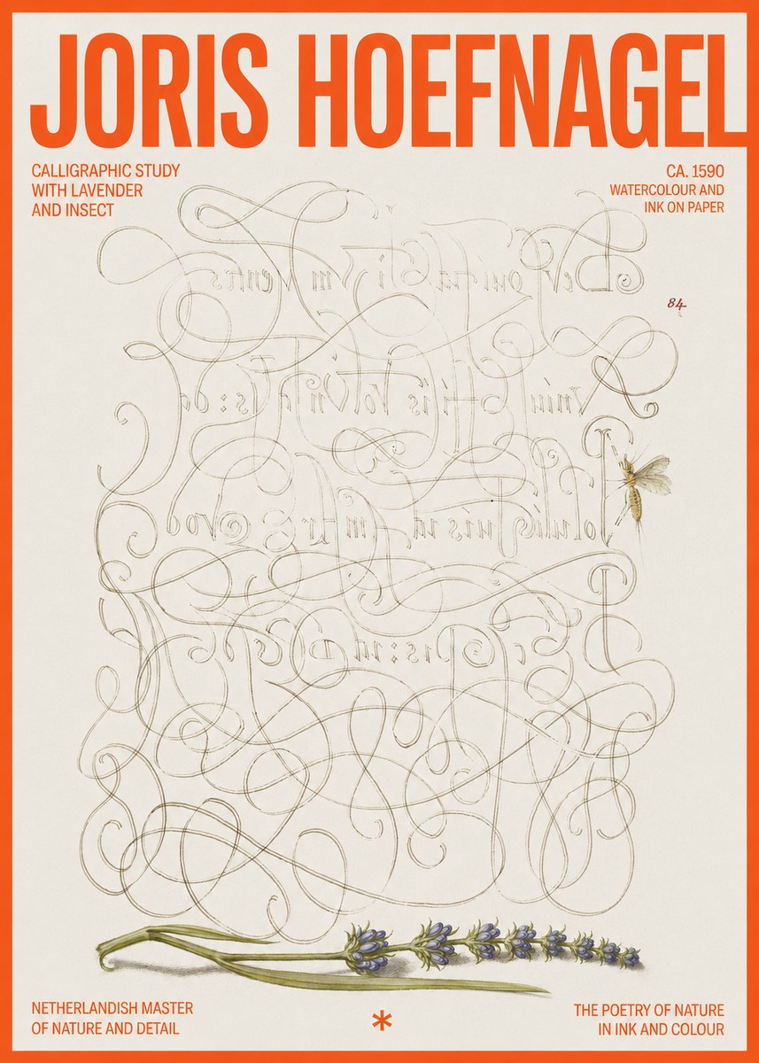 Joris Hoefnagel Calligraphic Study with Insect and Flower No6 - Poszter