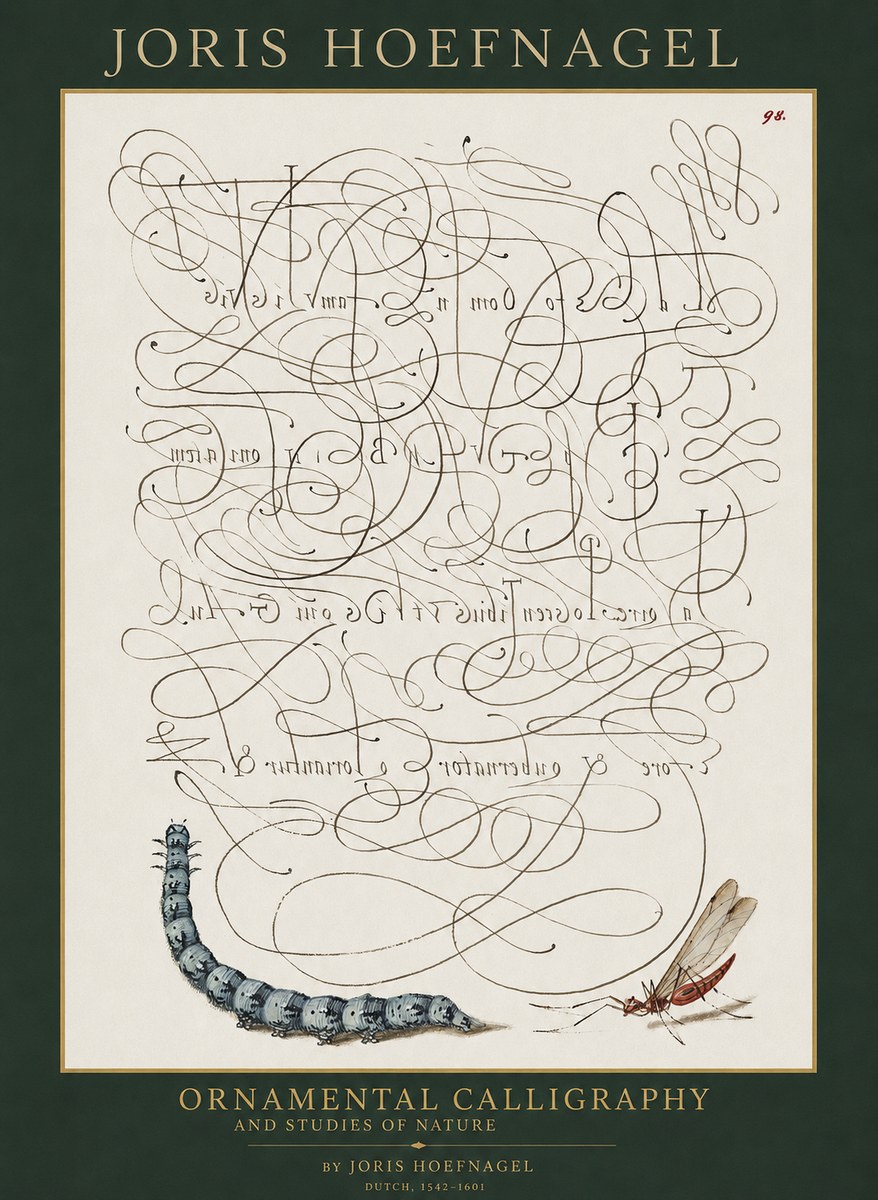 Joris Hoefnagel Ornamental Calligraphy and Studies of Nature No1 - Poszter