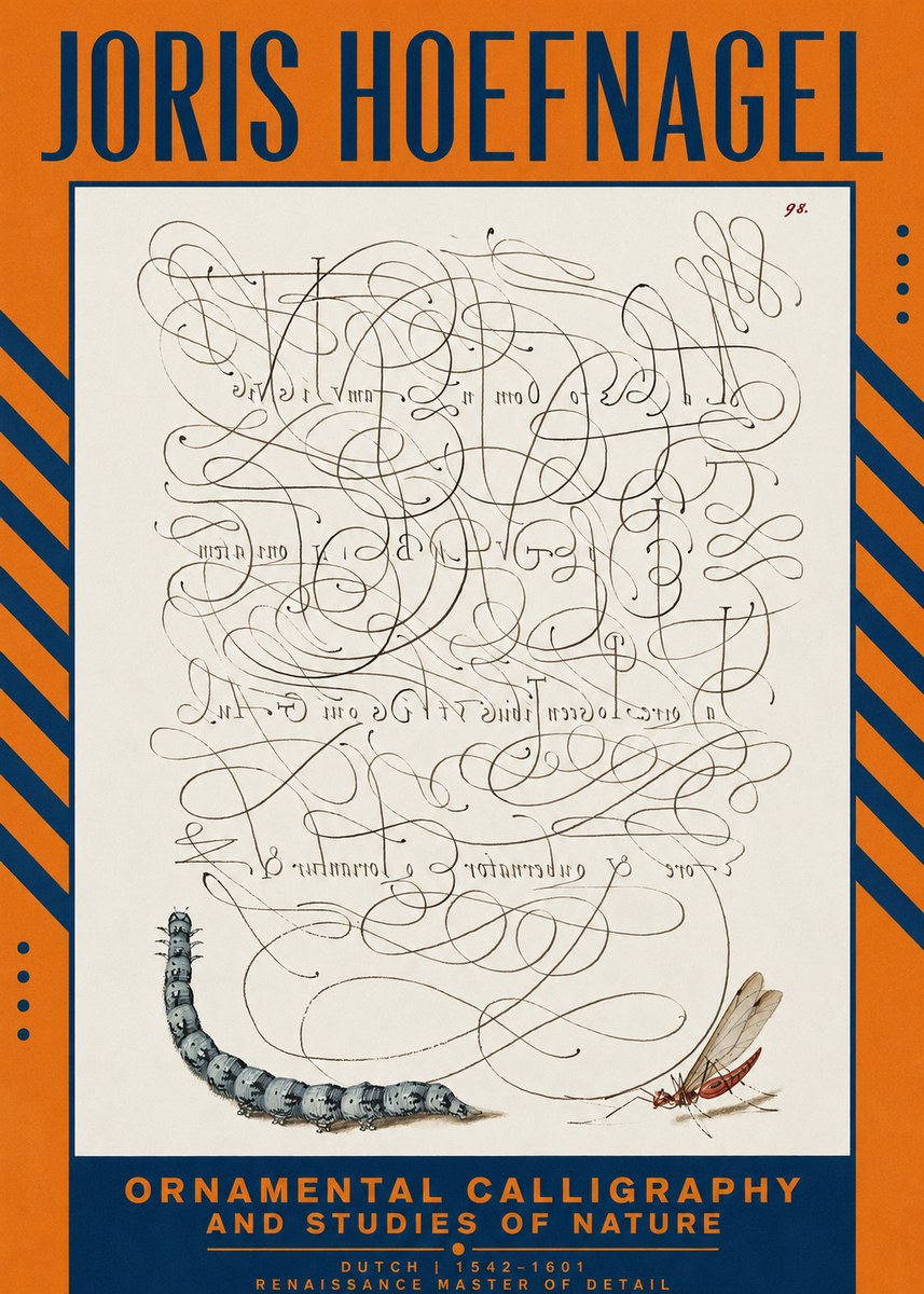 Joris Hoefnagel Ornamental Calligraphy and Studies of Nature No2 - Poszter