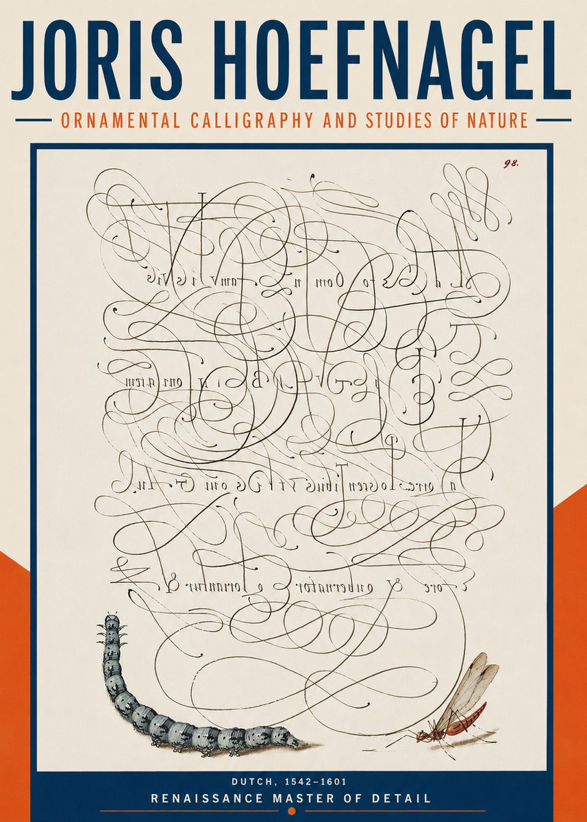Joris Hoefnagel Ornamental Calligraphy and Studies of Nature No4 - Poszter