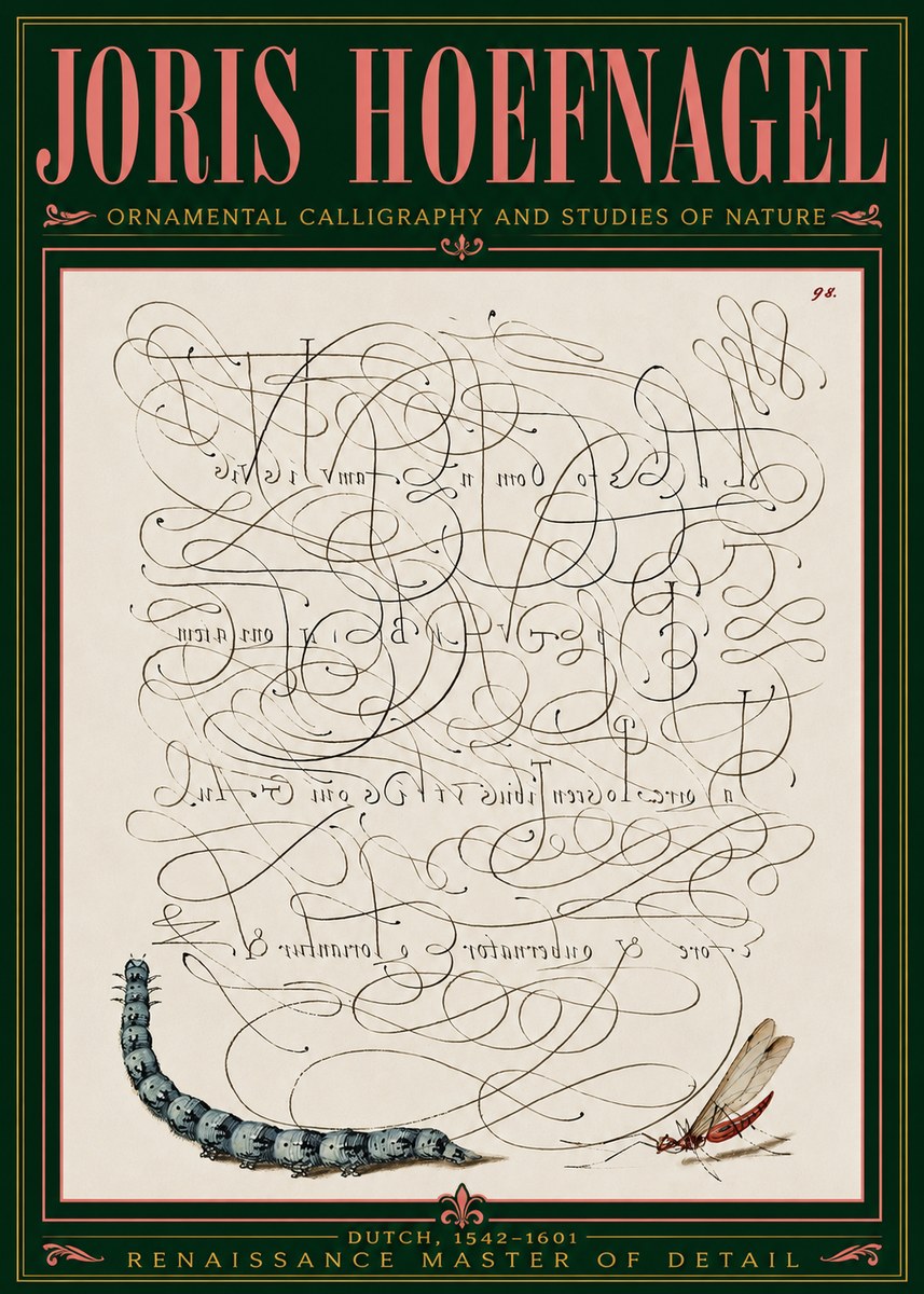 Joris Hoefnagel Ornamental Calligraphy and Studies of Nature No5 - Poszter