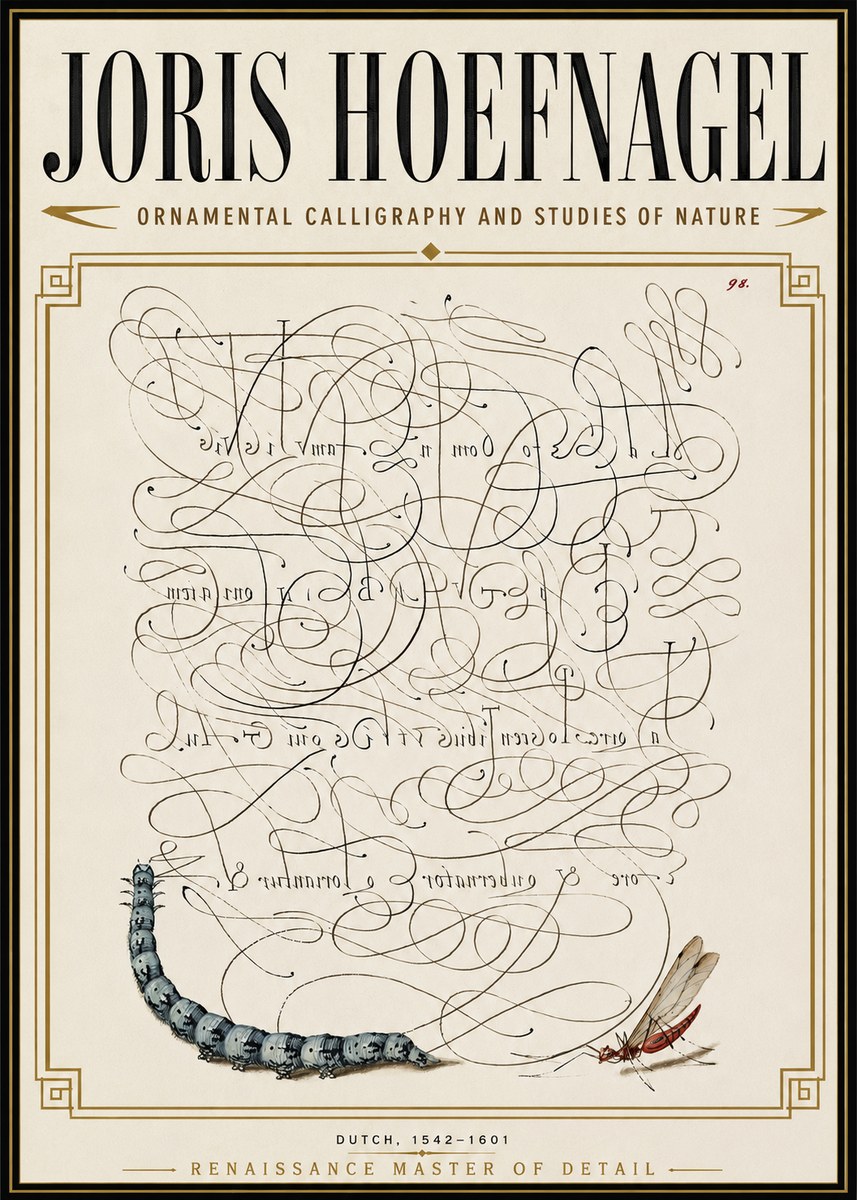 Joris Hoefnagel Ornamental Calligraphy and Studies of Nature No6 - Poszter