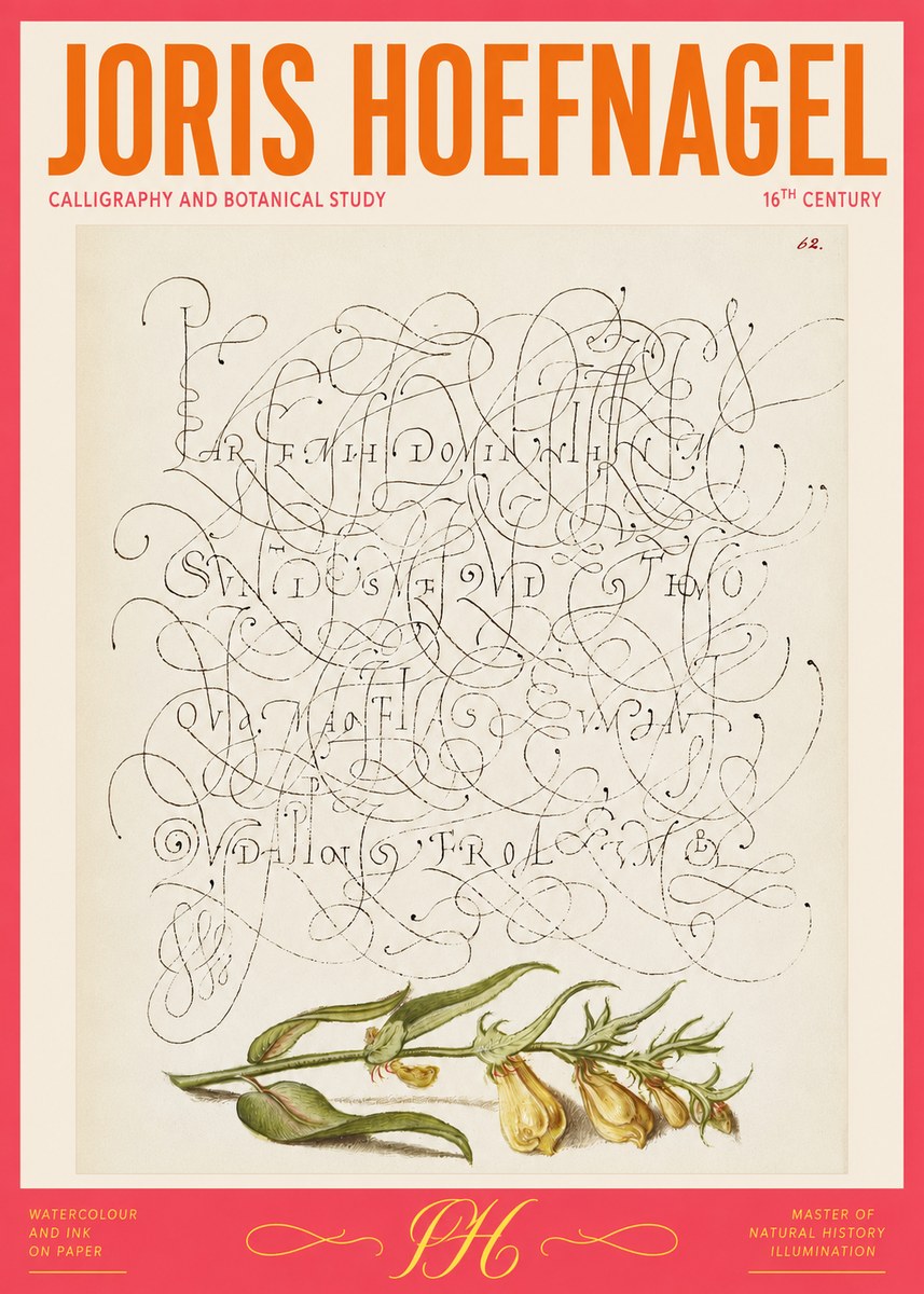 Joris Hoefnagel Calligraphic Practice with Botanical Study No2 - Poszter