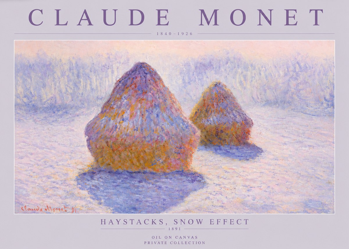 Monet Haystacks, Snow Effect No4 - Poszter
