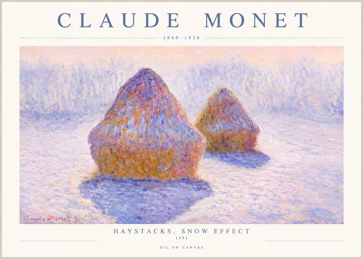Monet Haystacks, Snow Effect No5 - Poszter