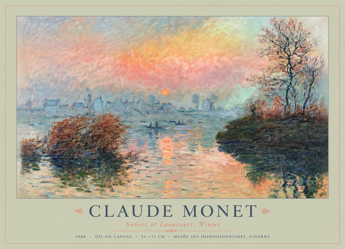 Monet Sunset at Lavacourt, Winter No4 - Poszter